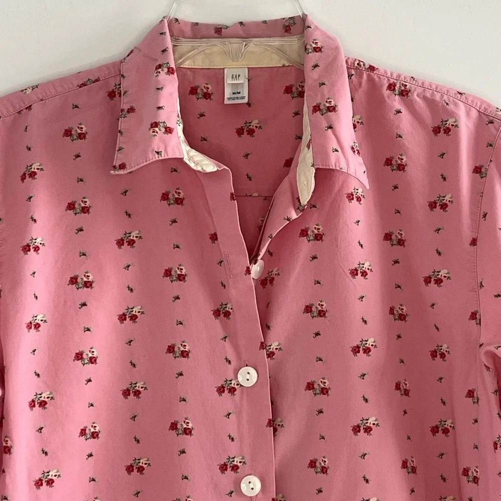 Gap Y2K Pink Floral Button Up Womens Pajama Top Size M Cottagecore Grannycore